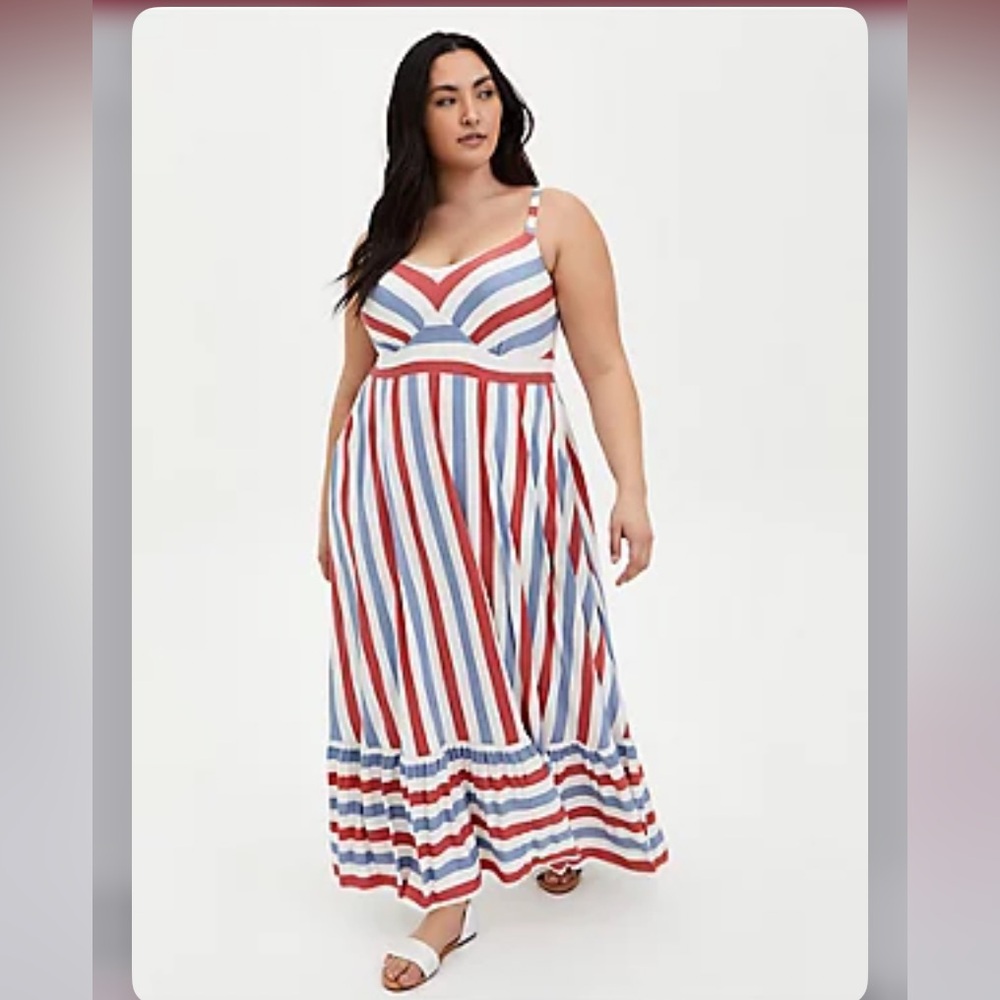 TORRID Super Soft Red And Blue Stripe Tired Maxi Dress. Size 5 (5x)